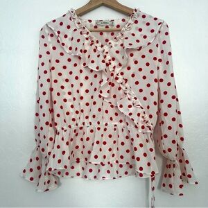 Polka Dot Ruffles Bell Sleeve Side Knot Top
